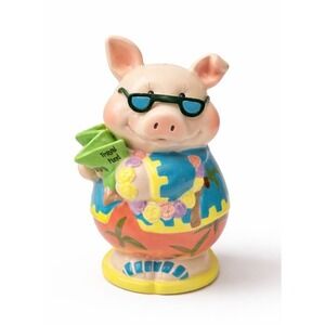 Vtg Piggy Bank 'Travel Fund' 6.5" Tropical Shirt & Flip Flops Stamped Roman, Inc